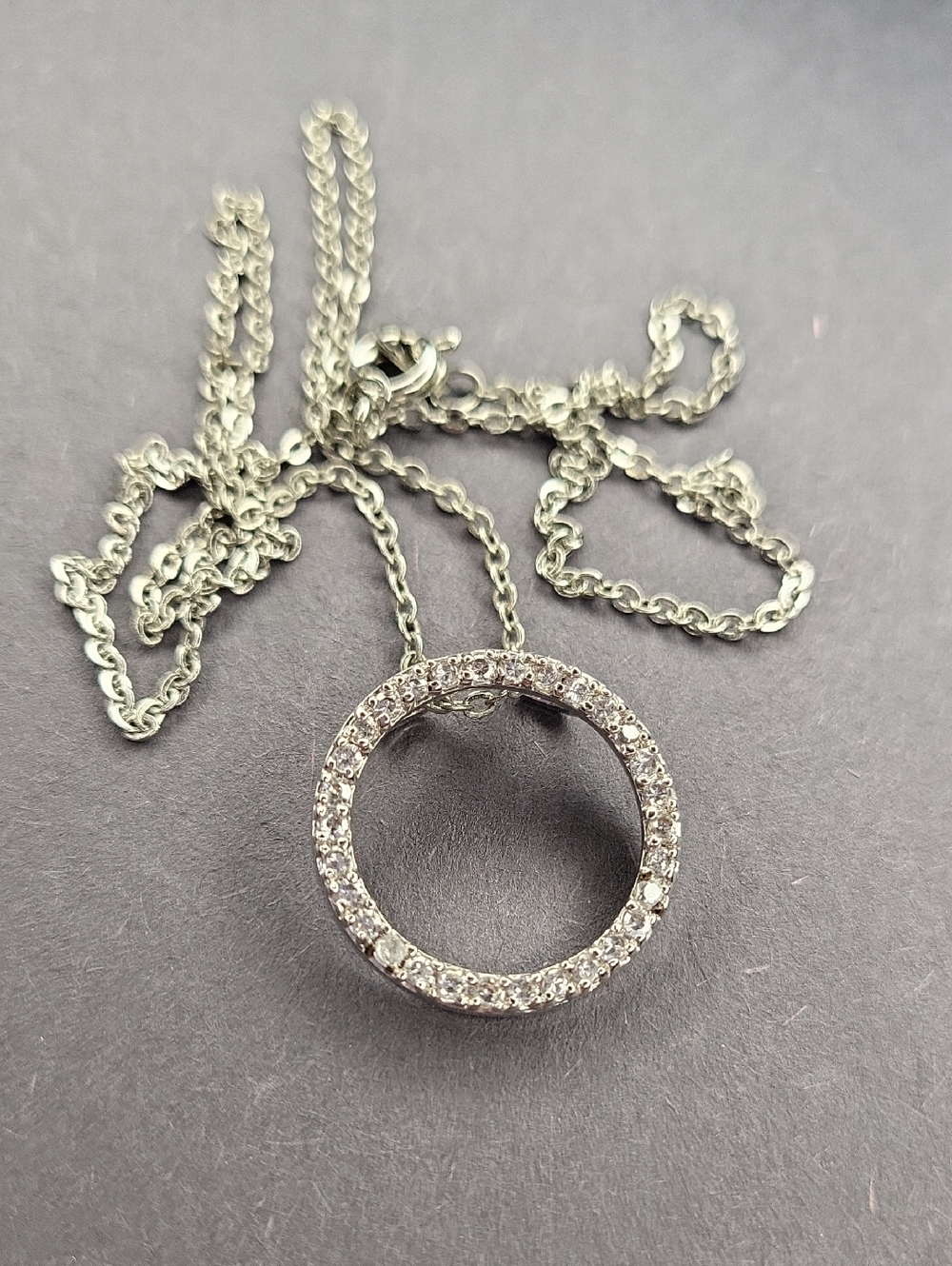Silver Crystal Circle Pendant Necklace